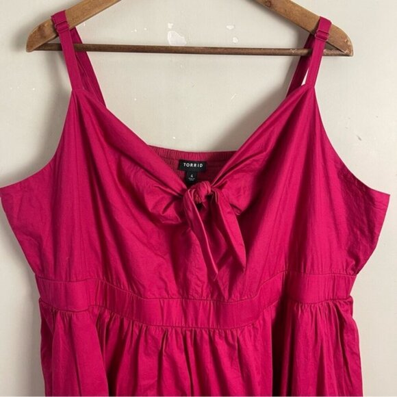 Torrid Mini Poplin Tie-Front Skater Dress in Cherries Jubilee pink size 4X - Picture 6 of 13
